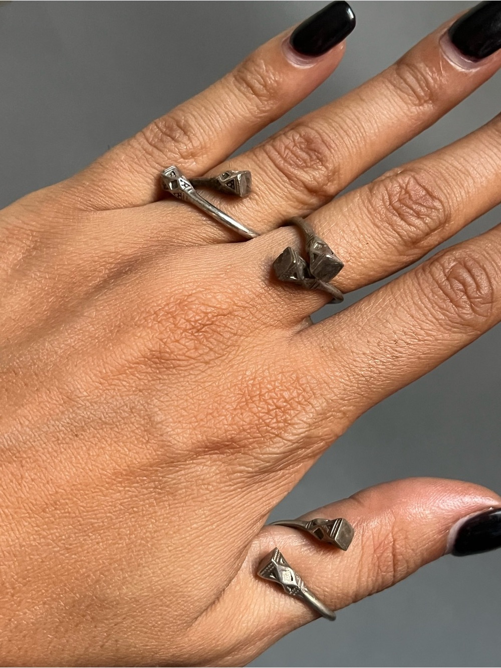 Sterling Silver Geometric Open Ring - Adjustable